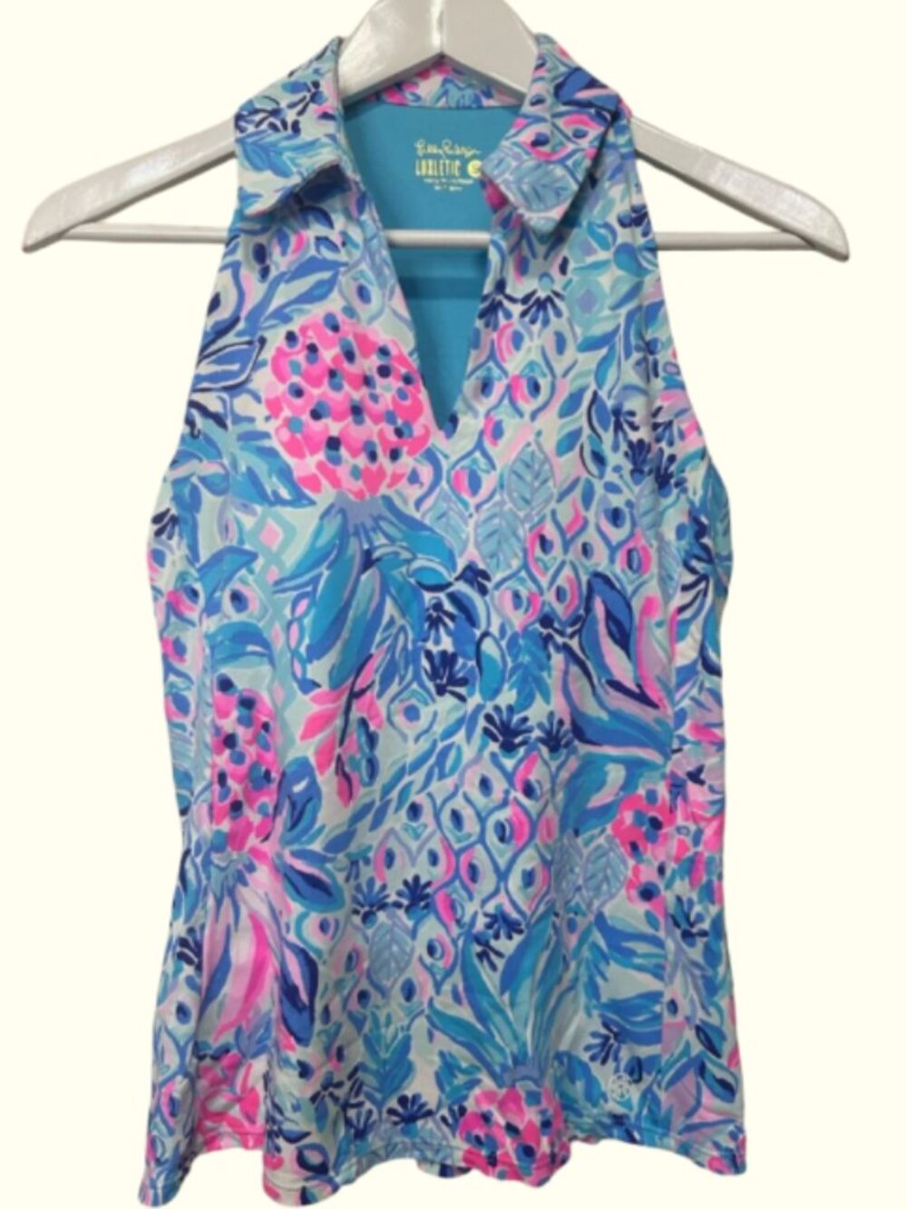 Lilly Pulitzer Collared V-Neck Tank in Blue, Pink & Aqua Floral sz S